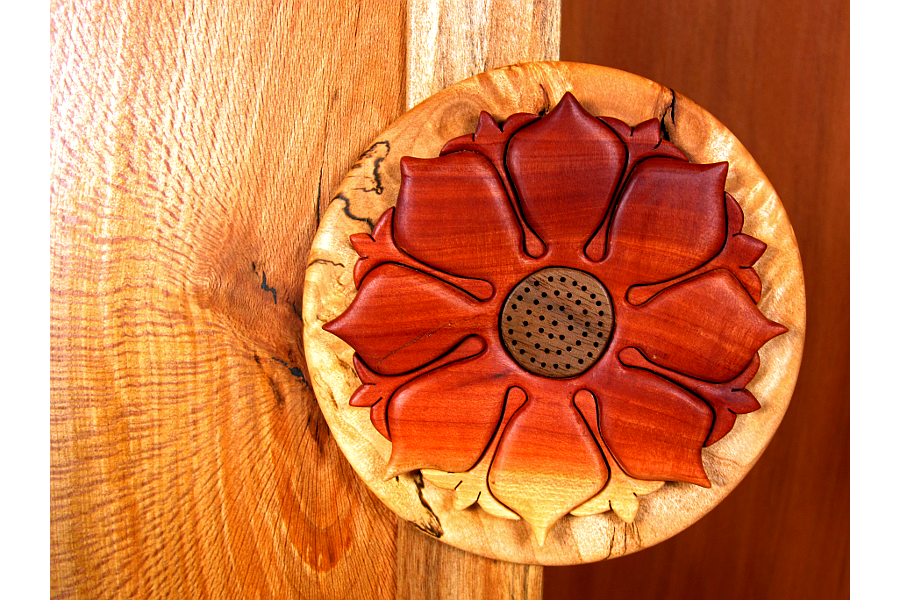Butsudan in spalted alder and sycamore with lotus mandala